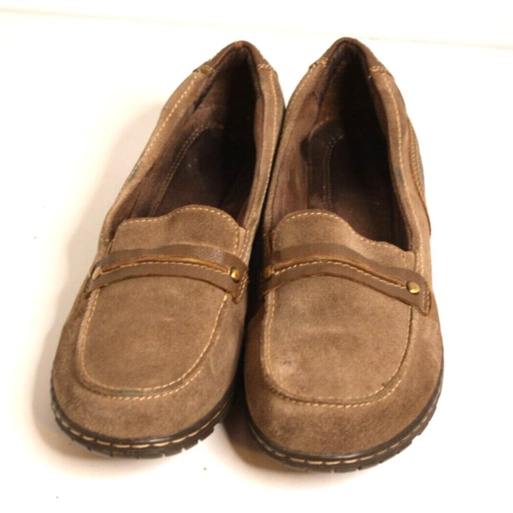 Natural Soul Womens Suede Leather Loafers Shoes Flat Tan Camel Size 7